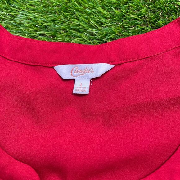 Candie's button front women’s cute preppy red top (L) - Picture 2 of 7